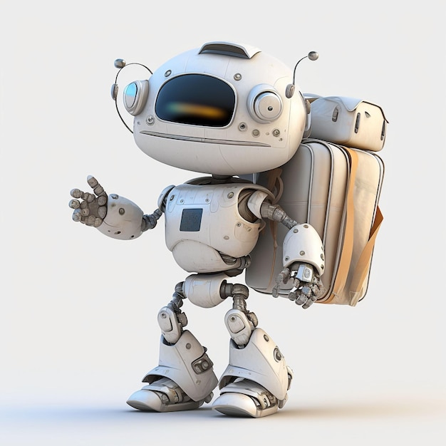 A Cartoon Robot Traveler on white background Generative ai