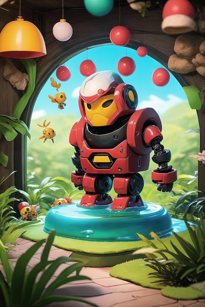 a cartoon of a robot with bees on the back