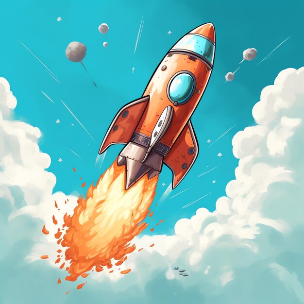 Cartoon rocket flying through the air