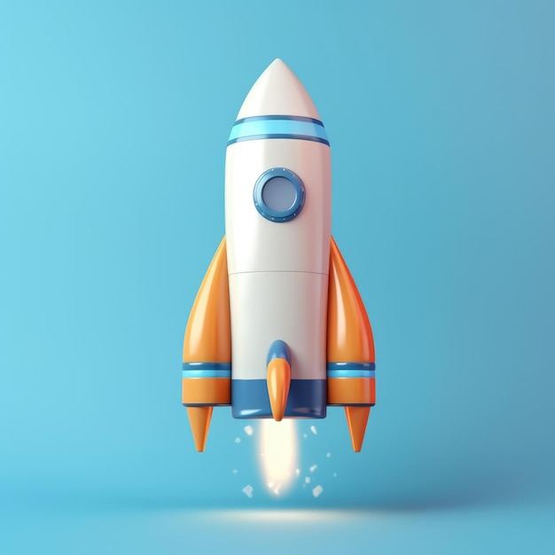 Cartoon rocket model 3D rendering rocket 3d shape in space