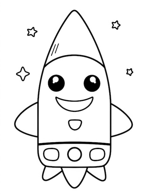 A cartoon rocket ship with a smiling face and stars on the side generative ai