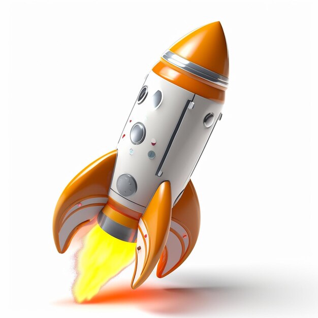 A cartoon rocket ship with the word " robot " on the side.