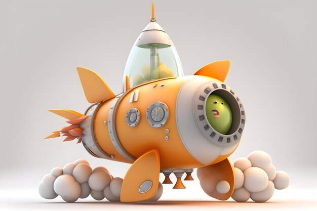 A cartoon rocket with a face on it