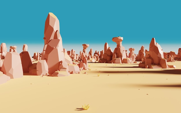 Cartoon rocks with sand desert 3d rendering