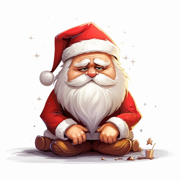 Cartoon Sad Christmas Santa Claus white background