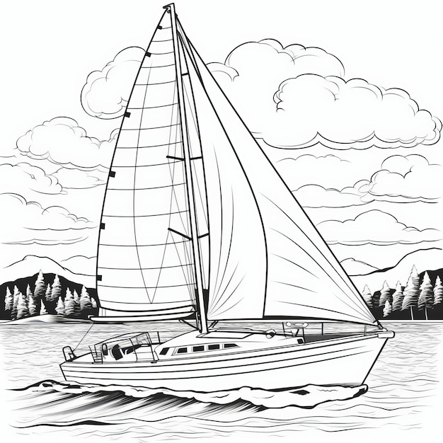 Cartoon Sailboat Coloring Page