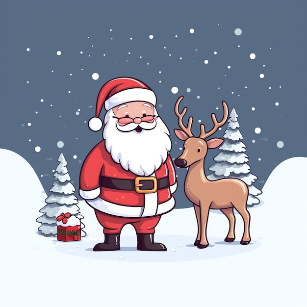 Photo a cartoon of a santa claus and a deer in the snow