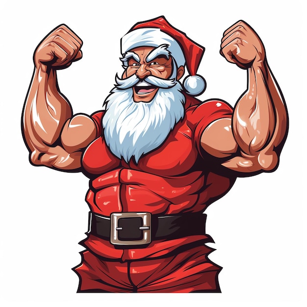 Photo a cartoon of a santa claus flexing his muscles