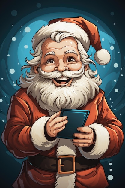 A cartoon santa claus holding a cell phone Digital image