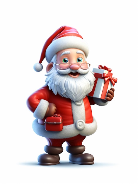 мультфильм Санта-Клаус с подарочной коробкой и дает ему большой палец вверх генеративный ай