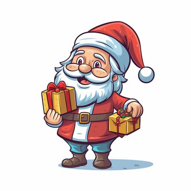 мультфильм Санта-Клаус с подарочной коробкой и подарком