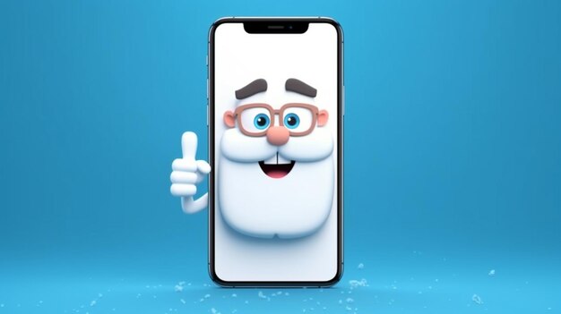 A cartoon santa claus holding a phone with his thumb up generative ai