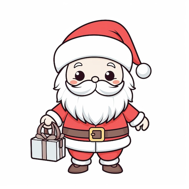 Photo cartoon santa claus holding a present box and wearing a santa claus hat generative ai