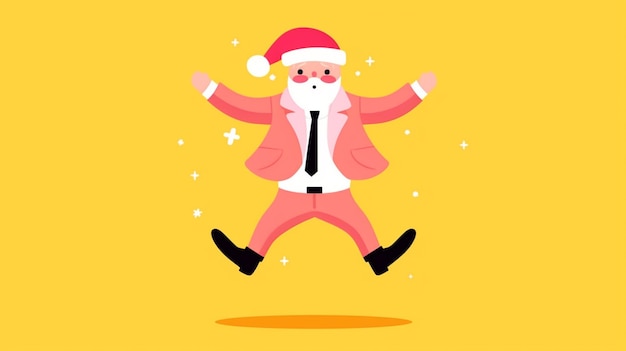 Мультфильм Санта-Клаус прыгает в воздух с вытянутыми руками
