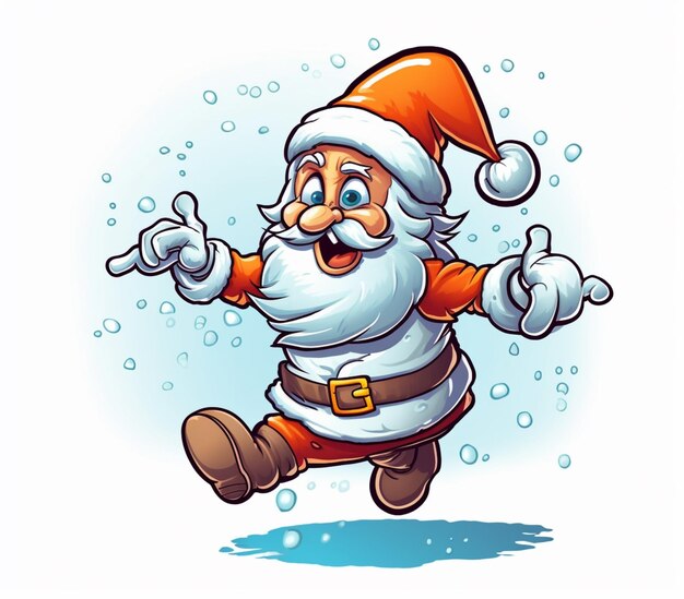 cartoon santa claus running with a snowboard in his hand generative ai