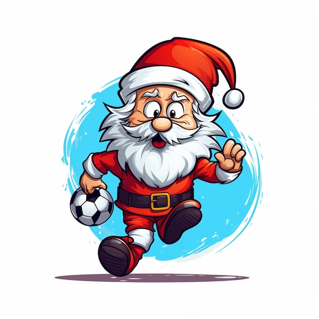 cartoon santa claus running with a soccer ball generative ai