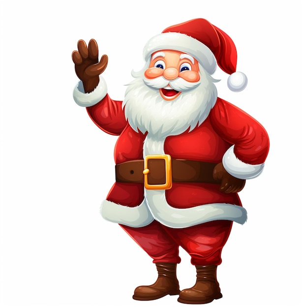 cartoon santa claus waving and giving a peace sign generative ai