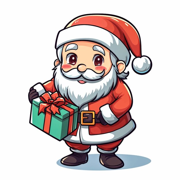 Cartoon santa claus waving hand with Christmas wreath