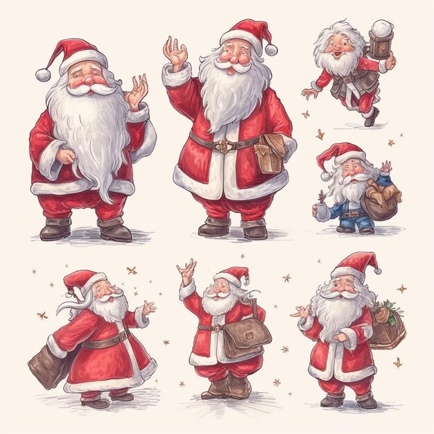 선물 가방이 있는 산타클로스의 만화.