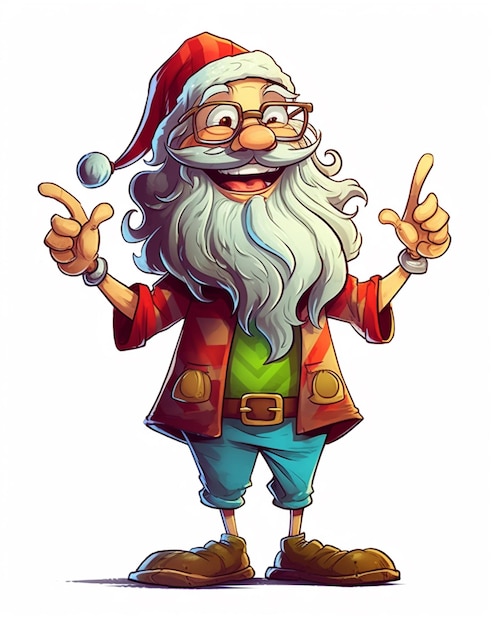 Cartoon santa claus with a beard and glasses giving the peace sign generative ai