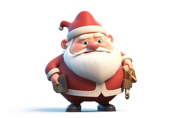 A cartoon santa with a bell in his hand