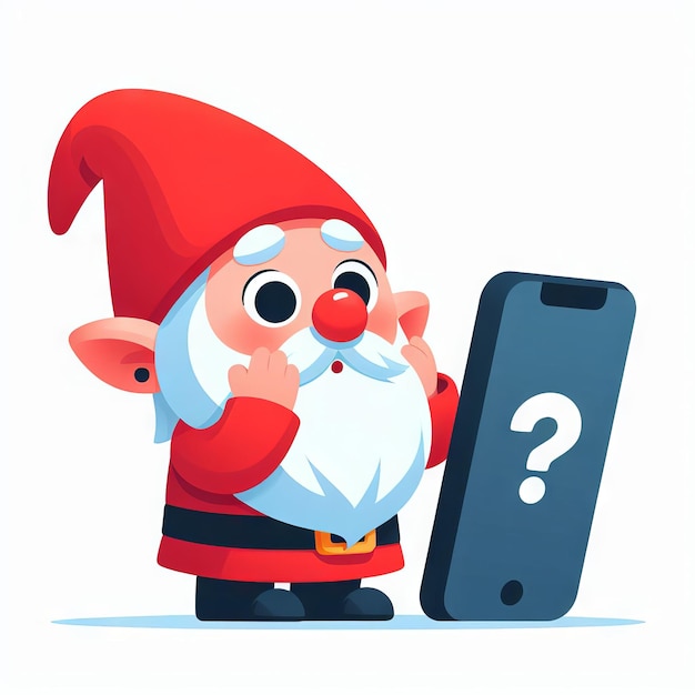 a cartoon of santa with a phone and a picture of a santa claus on it