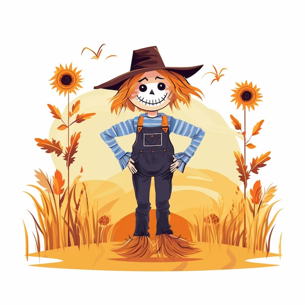 cartoon scare with a scare face and a scare hat standing in a field generative ai