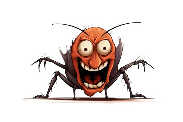 Cartoon scary cockroach on white background