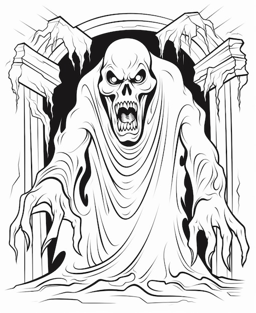 Foto un cartone animato di un fantasma spaventoso con una grande bocca e mani generative ai