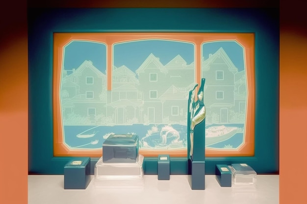 A cartoon scene of a building with a window that says " ice cream " on it.