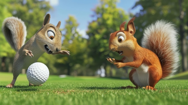 Photo a cartoon scene of a determined golf ball struggling to hit a holeinone while being mercilessly