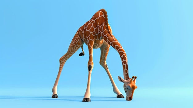 Photo cartoon scene of a giraffe attempting the downwardfacing dog pose but struggling to keep its long