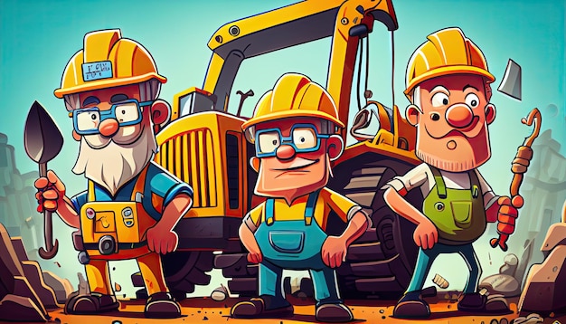 Photo cartoon scene with construction workers labor day and the importance of workers ai generated