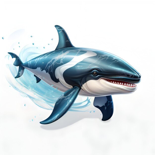Photo cartoon scene with killer whale swimming in the ocean illustration for children