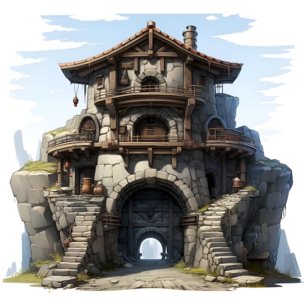 мультфильм с средневековым замком на холме иллюстрация для детей
