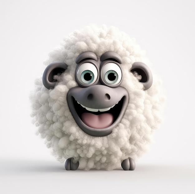 Cartoon schapen mascotte smileygezicht op witte achtergrond