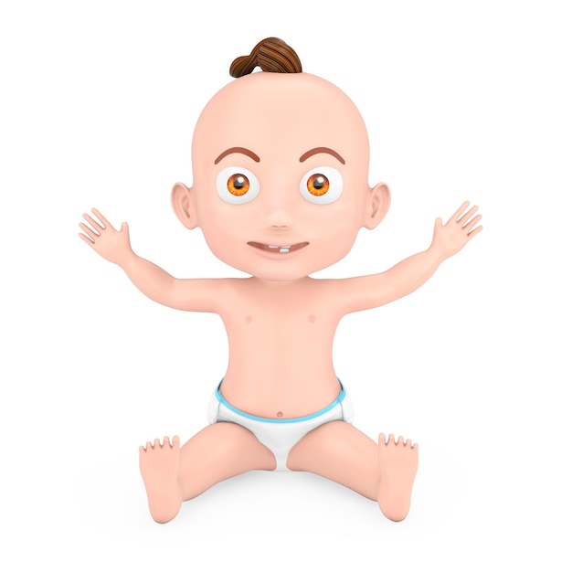 Cartoon schattige babyjongen verhogen handen omhoog op een witte achtergrond. 3d-rendering