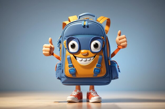 Cartoon school backpack giving thumbs up