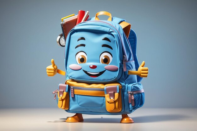 Cartoon school backpack giving thumbs up