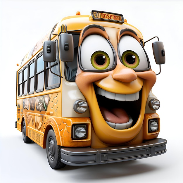 Cartoon school bus on a white background 3D illustration