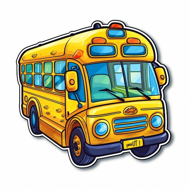 Photo cartoon school bus with driver on white background generative ai