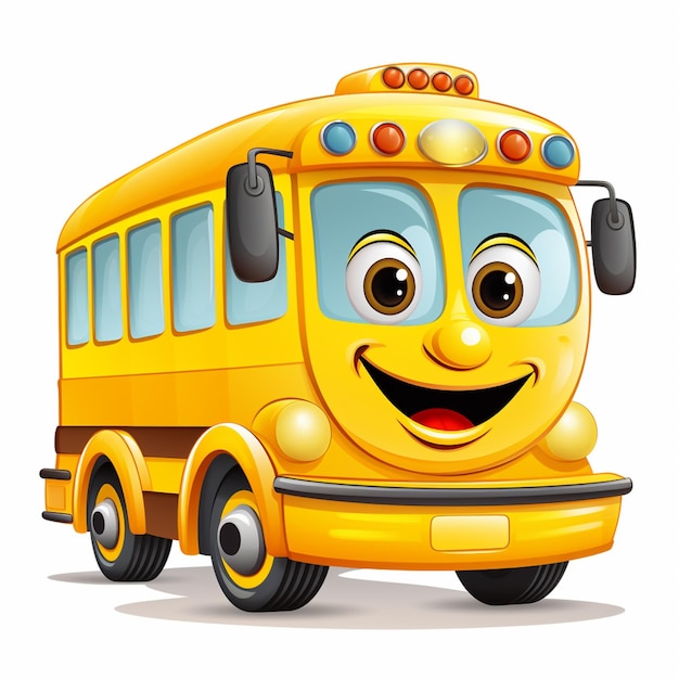 cartoon school bus with smiling face and eyes generative ai