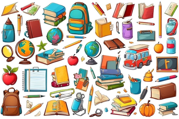 Cartoon school objects set for education concept design