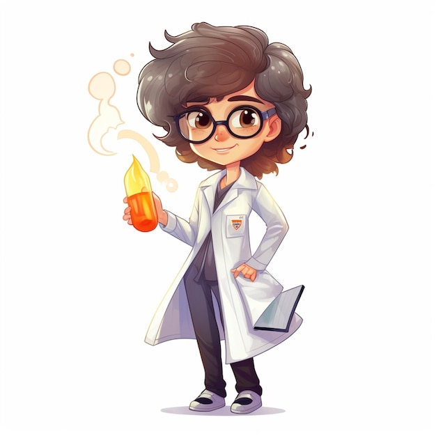 Cartoon scientist holding a lit candle and a book generative ai