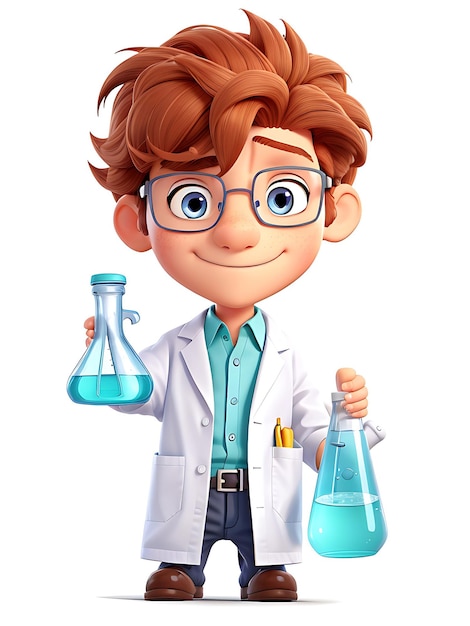 Photo a cartoon of a scientist with a lab coat and glasses ai generated