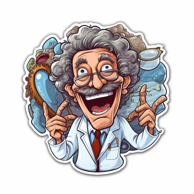 Photo a cartoon of a scientist with a white coat that says'science'on it