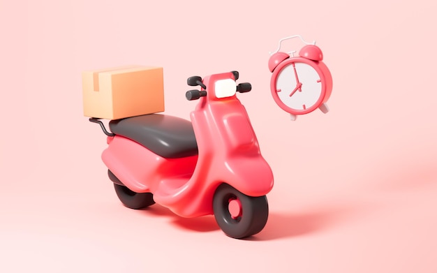 カートゥーン スクーター & ボックス オンライン オーダー エクスプレス 配達 3D レンダリング 3D イラスト