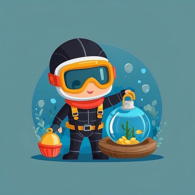 Photo a cartoon of a scuba diver with a bottle of oil and a bottle of oil