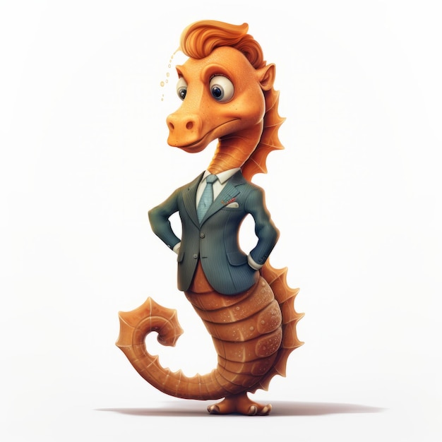 Cartoon Seahorse In A Suit Playful And Elegantly Formal Character Design