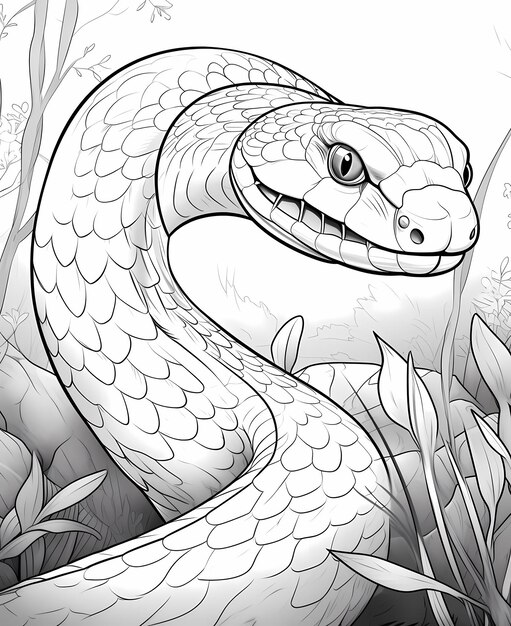 Photo cartoon serpent fun cute snake coloring page with bold lines for kids